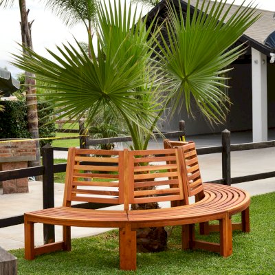 Half Circle Tree Bench (Options: 8 1/2 ft, California Redwood, No Cushion,  Transparent Premium Sealant). 