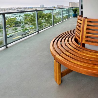 Half Circle Tree Bench (Options: 5 ft, California Redwood, No Cushion,  Transparent Premium Sealant). 