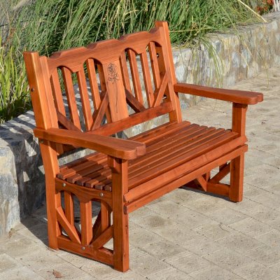 Heart Redwood Bench (Options: 4 ft, Mature Redwood, No Cushion, Custom Engraving, Transparent Premium Sealant). 