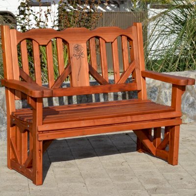 Heart Redwood Bench (Options: 4 ft, Mature Redwood, No Cushion, Custom Engraving, Transparent Premium Sealant). 