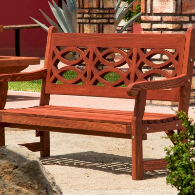 Hennell Wooden Garden Bench (Options: 6 ft, California Redwood, No Cushion, No Engraving, Coffee-Stain Premium Sealant). Photo Courtesy of J. Siegel of Agoura Hills, California.