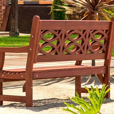 Hennell Wooden Garden Bench (Options: 6 ft, California Redwood, No Cushion, No Engraving, Coffee-Stain Premium Sealant). Photo Courtesy of J. Siegel of Agoura Hills, California.