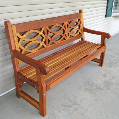 Hennell Wooden Garden Bench (Options: 5 ft, California Redwood, No Cushion, No Engraving, Transparent Premium Sealant). Photo Courtesy of R. DePriest of Alden, NY.
