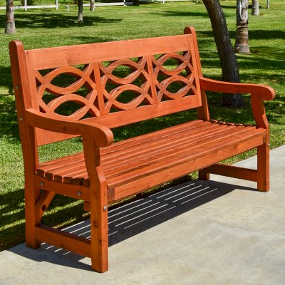 Hennell Wooden Garden Bench (Options: 5 ft, Old-Growth Redwood, No Cushion, No Engraving, Transparent Premium Sealant). 