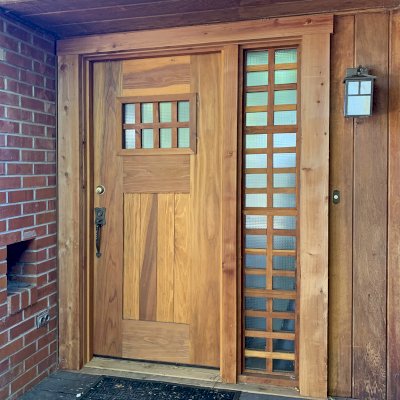 Heritage Doors (Options: 6'-8" H, 36" W, Customer Added Glass Localy, Transparent Premium Sealant, with Sidelight by Custom Request). Photo Courtesy of S. Jacobszoon of Ukiah, California.