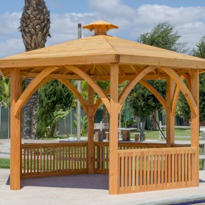 Hexagonal Park Pavilion (Options: 14 ft Diameter, No Deck, Douglas-fir, 8 ft H, Transparent Premium Sealant).