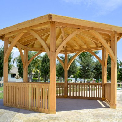 Hexagonal Park Pavilion (Options: 14 ft Diameter, No Deck, Douglas-fir, 8 ft H, Transparent Premium Sealant).