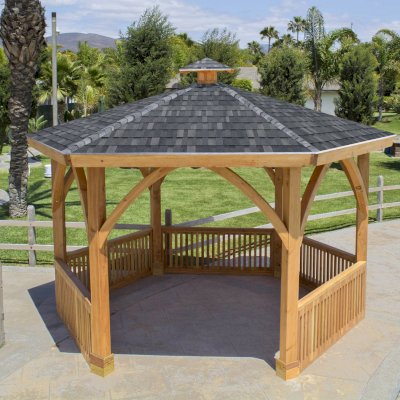 Hexagonal Park Pavilion (Options: 14 ft Diameter, No Deck, Douglas-fir, 8 ft H, Transparent Premium Sealant).