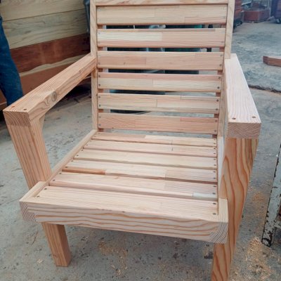 Kari's Modern Wood Chair in Production (Options: Mosaic Douglas-Fir, Standard Seat Height Design).