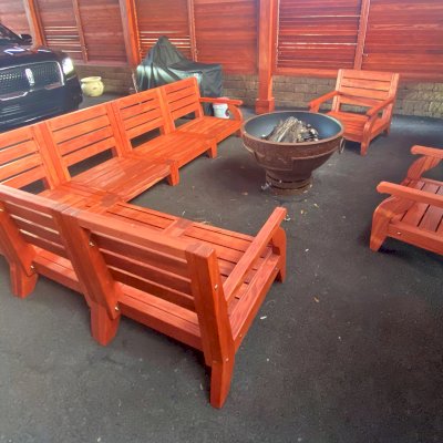 Custom Kari's Modern Wood Chairs (Options: Douglas-fir, Cherry Stain Premium Sealant). Photo Courtesy of S. Steckman of East Liverpool, Ohio.