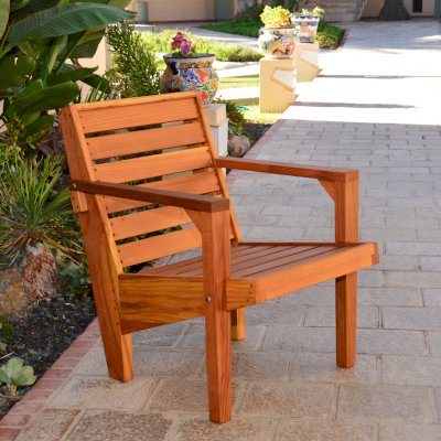 Kari's Modern Wood Chair (Options: California Redwood, Standard Seat Height (14" H seat), No Cushion, Transparent Premium Sealant)