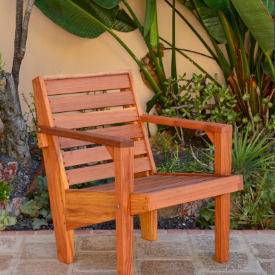 Kari's Modern Wood Chair (Options: California Redwood, Standard Seat Height (14" H seat), No Cushion, Transparent Premium Sealant)