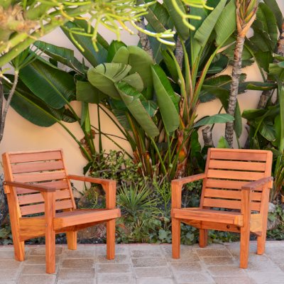 Kari's Modern Wood Chair (Options: California Redwood, Standard Seat Height (14" H seat), No Cushion, Transparent Premium Sealant)