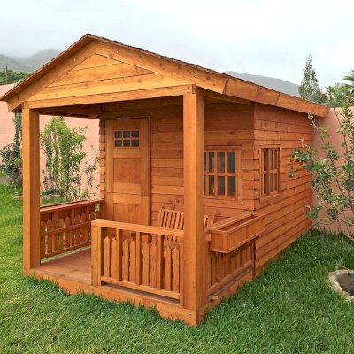 Kid's Backyard Cabin (Options: 12ft L x 8ft W, 7ft Wall H, Douglas-Fir, 4ft Front Porch Size [Included in the Overall Length], Interior Decking, Transparent Premium Sealant). 