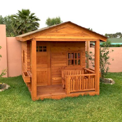 Kid's Backyard Cabin (Options: 12ft L x 8ft W, 7ft Wall H, Douglas-Fir, 4ft Front Porch Size [Included in the Overall Length], Interior Decking, Transparent Premium Sealant). 