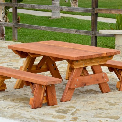 Kid Size Wood Picnic Table (Unattached Benches) (Options: Side Benches, California Redwood, Transparent Premium Sealant).