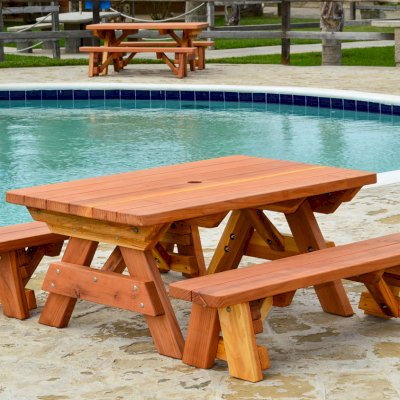 Kid Size Wood Picnic Table (Unattached Benches) (Options: Side Benches, California Redwood, Transparent Premium Sealant).