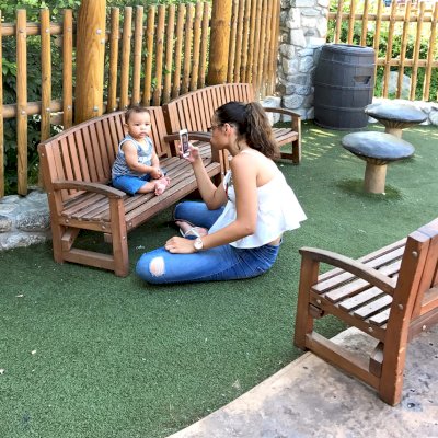 Kid's Wood Luna Benches Installed in Knott's Berry Farm in Buena Park, CA.