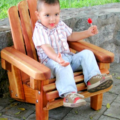 Kid's Wooden Adirondack Chair (Options: California Redwood, No Cushion, Transparent Premium Sealant). Lollilop is not included!
