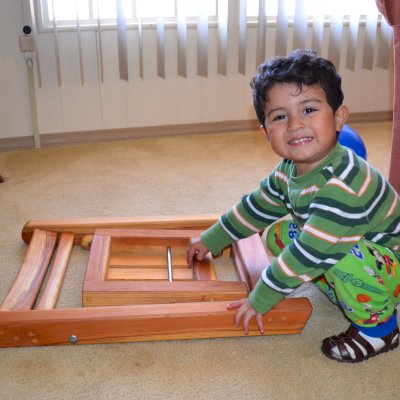 Kid's Wooden Folding Chair (Options: California Redwood, No Cushions, Transparent Premium Sealant). Photo courtesy of Alvarez family of Ensenada, Mexico. 