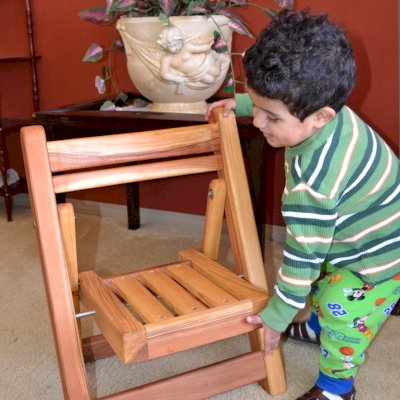 Kid's Wooden Folding Chair (Options: California Redwood, No Cushions, Transparent Premium Sealant). Photo courtesy of Alvarez family of Ensenada, Mexico. 