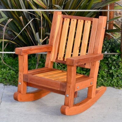 Kid's Wooden Rocking Chair (Options: California Redwood, No Cushion, Transparent Premium Sealant).