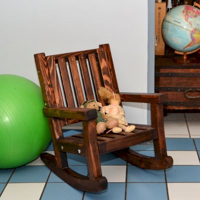 Kid's Wooden Rocking Chair (Options: Old-Growth Redwood, No Cushion, Coffee-Stain Premium Sealant).
