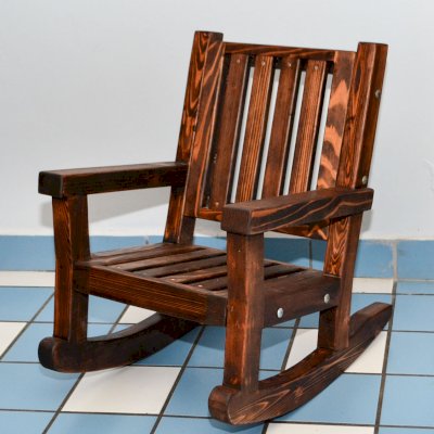 Kid's Wooden Rocking Chair (Options: Old-Growth Redwood, No Cushion, Coffee-Stain Premium Sealant).