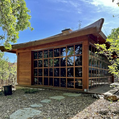 Custom Kikue's Tea House (Options: 20' x 16', 8' Wall Height, California Redwood, with Solid Walls by Custom Request, Transparent Premium Sealant). Photos Taken 2 Years After Initial Installation. 