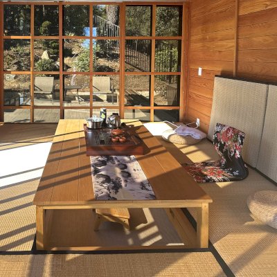 Custom Kikue's Tea House (Options: 13.5 ft L x 10.5 ft W, 8.5' Wall Height, Shiplap Roof, 3 Sliding Walls And One Fixed Wood Wall, Douglas-Fir Structure, California Redwood Ship Lap, No Electrical Wiring Trim, No Interior Decking, Transparent Premium Sealant). Photo Courtesy of W. Yang of Los Angeles, CA.
