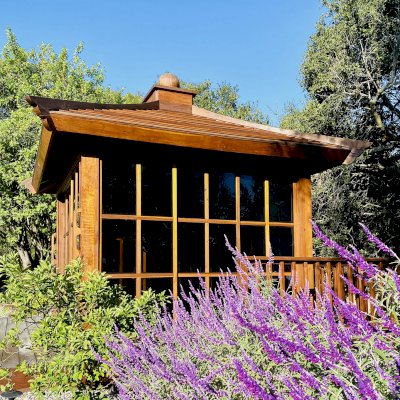 Kikue's Tea House (Options: 10 ft L x 14 ft W, California Redwood, with 2 Handles, No Deck, Transparent Premium Sealant). Photo Courtesy of X. Wu of Saratoga, CA.