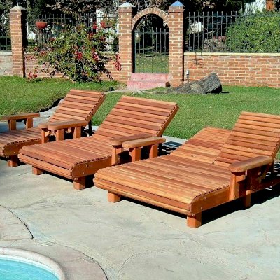 La Grange Redwood Lounger (Options: Single - left, Honeymoon - center & Double - right, Mature Redwood, Single has Snack Tray on right side, Honeymooner and Double have Snack Trays on both sides, 13" H, Wheels, Transparent Premium Sealant)