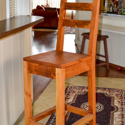 Ladderback Wooden Stool (Options: Douglas-fir, Without Arms, 29" H Seat, Rustic Finish, No Cushion, Transparent Premium Sealant).