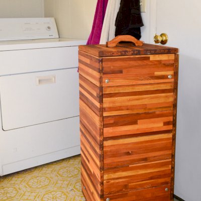 Laundry Hampers (Options: 18"W x 18"D x 36"H, Mosaic Redwood, Attached Lid to Hamper, No Ventilation, No Casters, Transparent Premium Sealant)