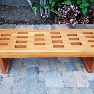 Lighthouse Garden Bench (Options: 5 ft L x 17 3/4 inches W x 17 inches H, Douglas-fir, No Cushion, No Engraving, Transparent Premium Sealant).