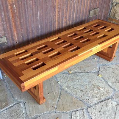 Lighthouse Garden Bench (Options: 5 ft L x 17 3/4 inches W x 17 inches H, Mosaic Redwood, No Cushion, No Engraving, Transparent Premium Sealant). Photo Courtesy of P. Sigel of Telluride, Colorado.