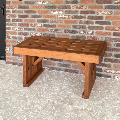 Lighthouse Garden Bench (Options: 3 1/2 ft L x 17 3/4 inches W x 21 1/2 inches H, Mature Redwood, No Cushion, No Engraving, Transparent Premium Sealant). Photo Courtesy of D. Testa of Calistoga, CA.