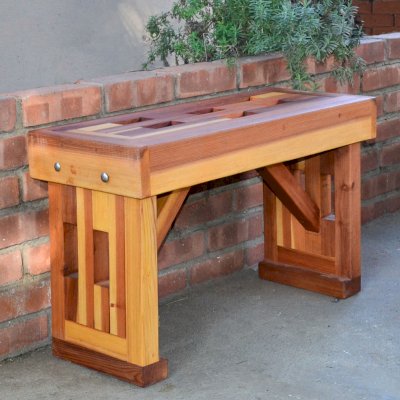 Lighthouse Garden Bench (Options: 2 1/2 ft L x 12 1/2 inches W x 18 1/2 inches H, California Redwood, No Cushion, No Engraving, Transparent Premium Sealant).