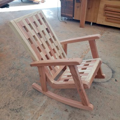 The Lighthouse Rocking Chair in California Redwood in production.