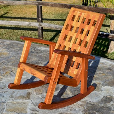 The Lighthouse Rocking Chair (Options: California Redwood, No Cushion, Transparent Premium Sealant).