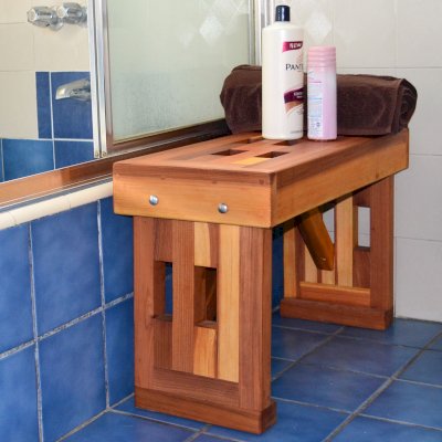 Lighthouse Wooden Shower Bench (Options: 2 1/2 ft L x 12 1/2" W x 18 1/2" H, California Redwood, No Engraving, Transparent Premium Sealant).