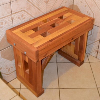 Lighthouse Wooden Shower Bench (Options: 2 1/2 ft L x 12 1/2" W x 18 1/2" H, California Redwood, No Engraving, Transparent Premium Sealant).