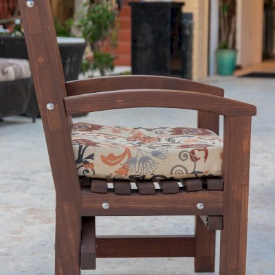 Luna Arch Back Wooden Chair (Options: With Arms, Mosaic Redwood, Custom Cushion, Coffee-Stain Premium Sealant). Photo Courtesy of C. Ledesma of La Jolla, CA.