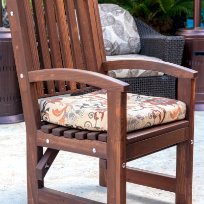 Luna Arch Back Wooden Chair (Options: With Arms, Mosaic Redwood, Custom Cushion, Coffee-Stain Premium Sealant). Photo Courtesy of C. Ledesma of La Jolla, CA.