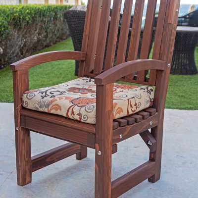 Luna Arch Back Wooden Chair (Options: With Arms, Mosaic Redwood, Custom Cushion, Coffee-Stain Premium Sealant). Photo Courtesy of C. Ledesma of La Jolla, CA.