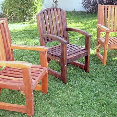 Ruth, Luna, and Massive Armchairs - Ruth in California Redwood, Luna in Old-Growth Redwood (with Coffee Stain), and Massive in Mature Redwood.