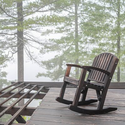 Luna Wood Rocking Chair. Chair resealed with Sikkens after 10 years of installation, photo taken 5 years after resealed.