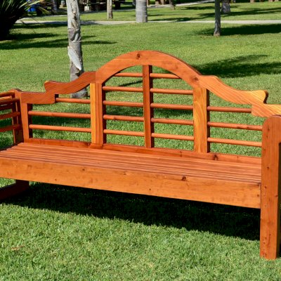 Lutyens Wooden Bench (Options: 6 ft, California Redwood, No Cushion, No Engraving, Transparent Premium Sealant).