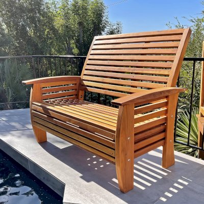Marazul Wood Outdoor Loveseat (Options: California Redwood, No Cushion, Transparent Premium Sealant).