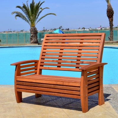 Marazul Wood Outdoor Loveseat (Options: Mature Redwood, No Cushion, Transparent Premium Sealant).